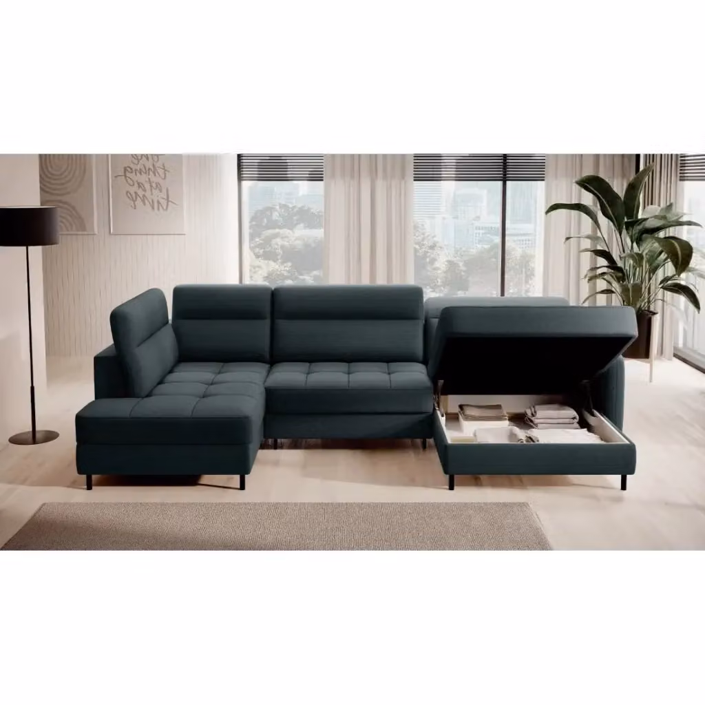 Divano angolare convertibile BERTHO MEUBLORAMA verde, modello con angolo destro e contenitore, L: 306 cm – 2