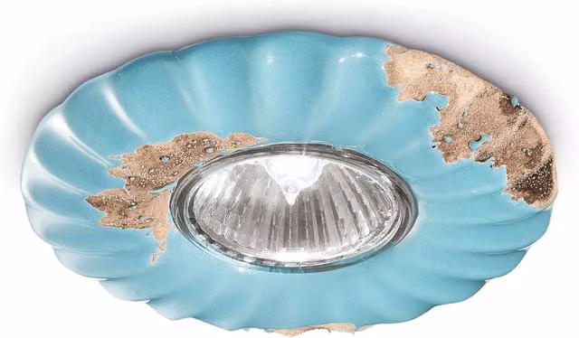 Spot Vintage Ferroluce in ceramica azzurra con 1 luce GU10, Diametro: 12 cm