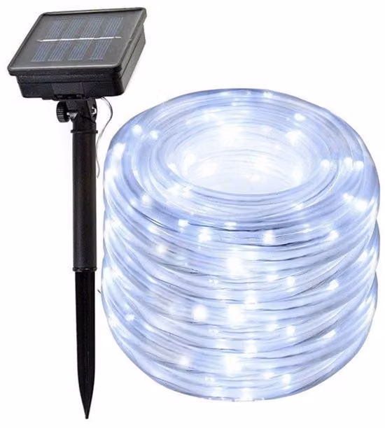 Luci solari da spiaggia, fila di LED, per interni ed esterni, decorazione, 12 metri, bianco, 100 LED