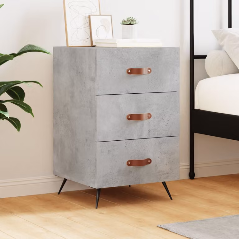 Comodino moderno vidaXL in legno e metallo, colore grigio cemento, L 40 cm x P 40 cm x H 66 cm