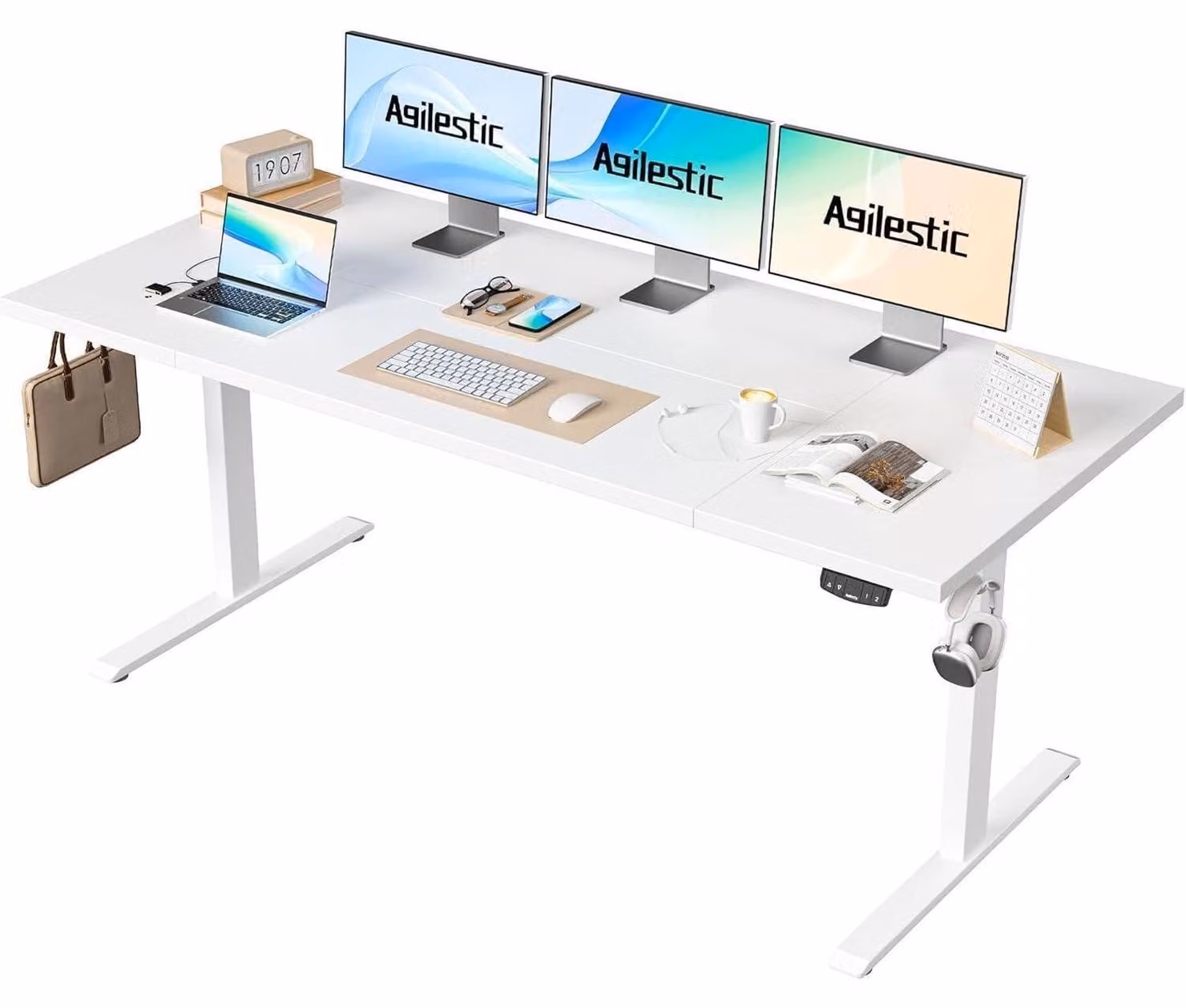 Scrivania regolabile in altezza, 180 x 80 cm, con sistema elettrico e funzione di memoria, colore bianco