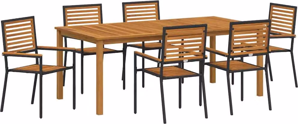 Set da Pranzo per Giardino 7 pcs Nero Legno di Acacia Massello