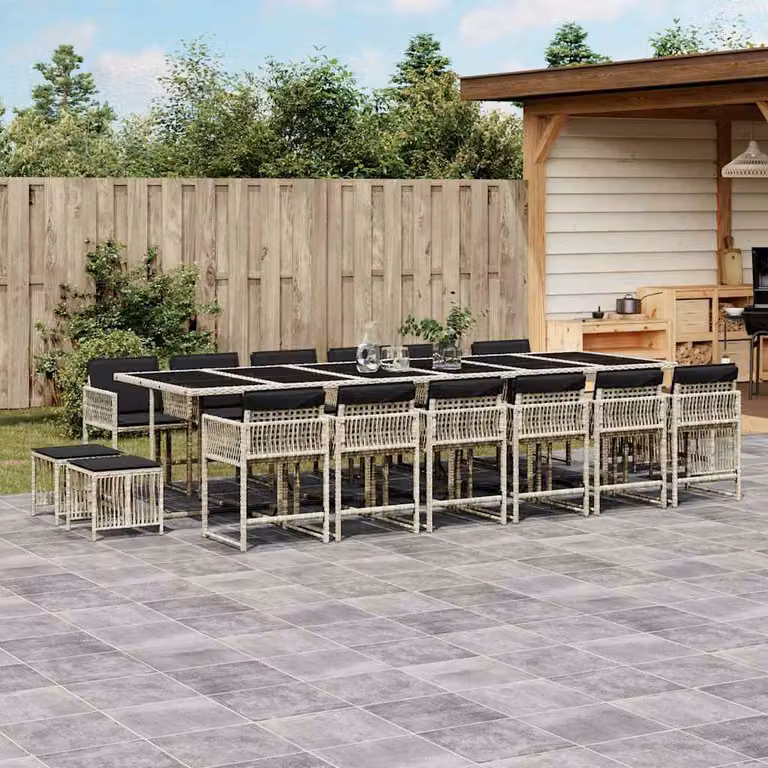 Set da Pranzo da Giardino vidaXL in Polyrattan con Cuscini e Tavolo in Vetro, 17 Pezzi, Grigio Antracite