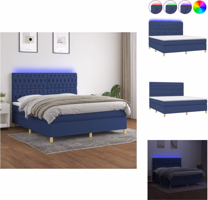vidaXL Letto a molle con materasso e tessuto LED blu 180x200 cm - Letti e strutture letto
