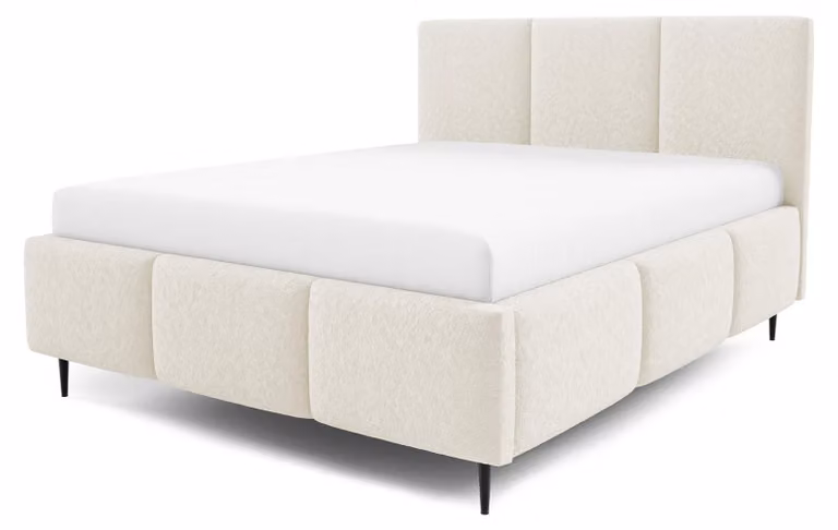 Letto imbottito con contenitore integrato, modello Melora, colore avorio, dimensioni 140 x 200 cm