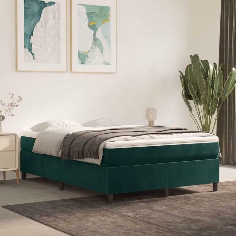 Giroletto a molle con materasso ibrido vidaXL in velluto verde scuro, L: 140 cm, P: 190 cm
