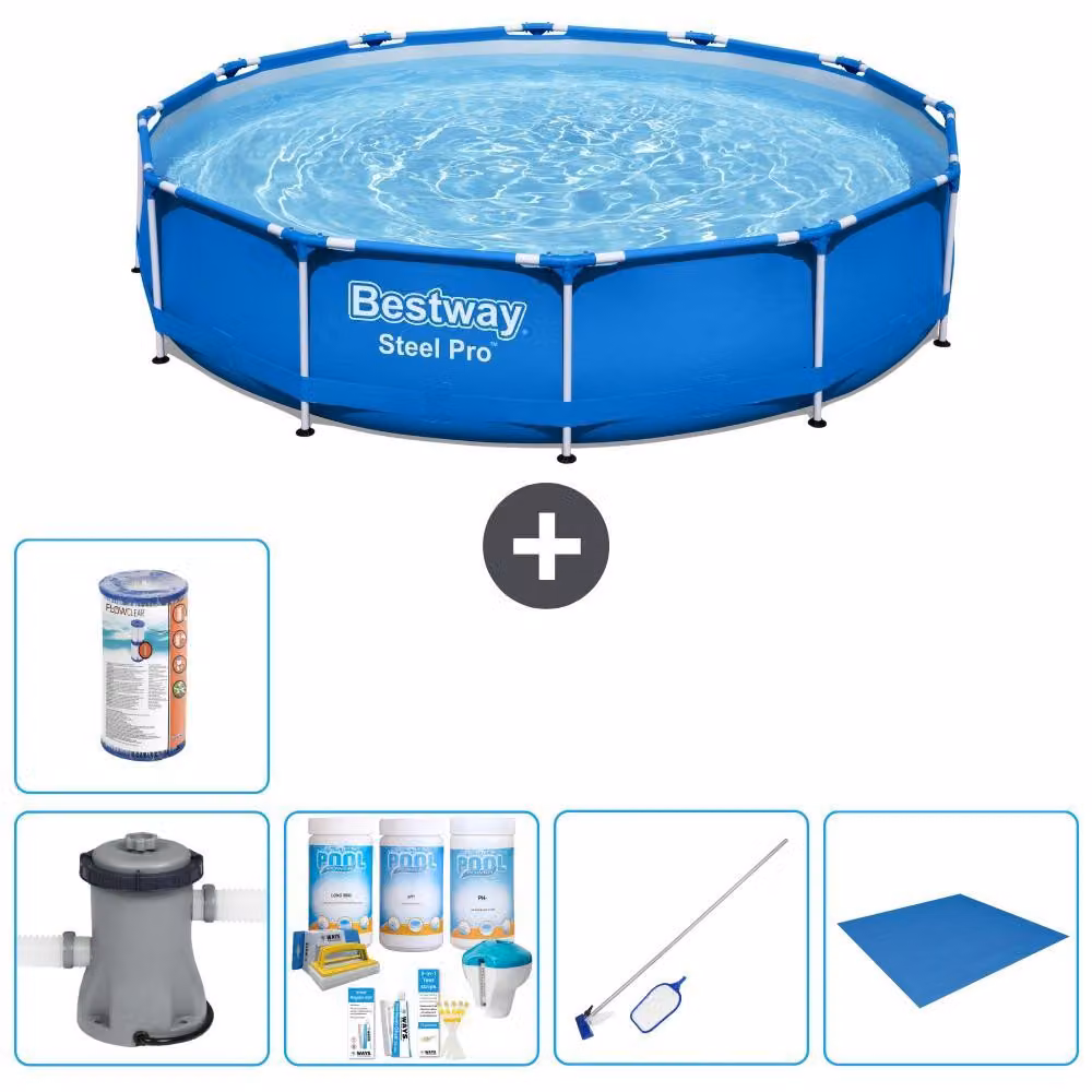 Bestway Steel Pro, piscina in acciaio, forma rotonda - 366x76 cm - composta da 6 parti, modello S22104