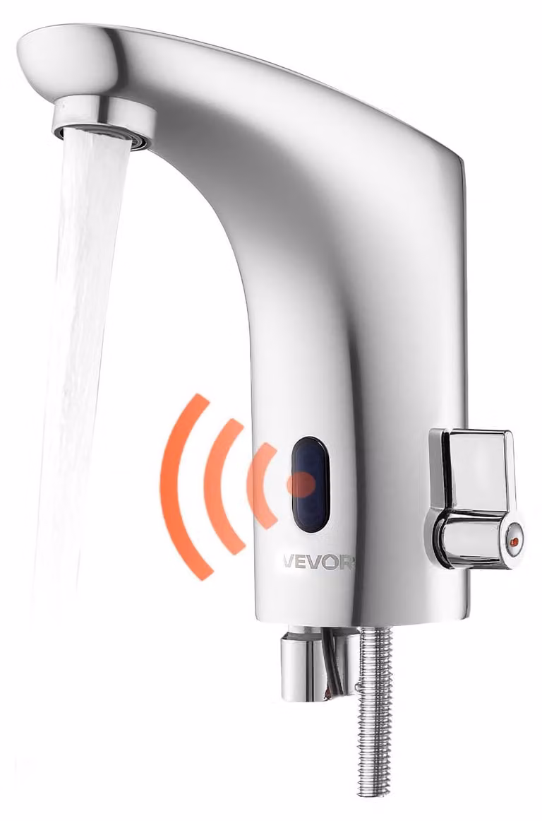 Rubinetto per lavabo senza contatto, a infrarossi, per acqua fredda/calda, cromato