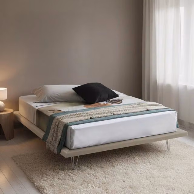 Letto matrimoniale Pietersite Talamo Italia in tessuto beige per materasso 160x200 cm