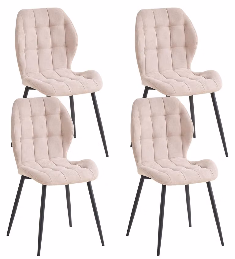 Set di 4 sedie da pranzo - Sedia da pranzo - Gambe in metallo - Senza braccioli - Assemblaggio richiesto - Stile minimalista e moderno - Beige