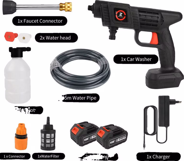 Spruzzatore ad acqua, alta pressione, design senza fili, batteria da 12000mAh (x2), alimentazione elettrica