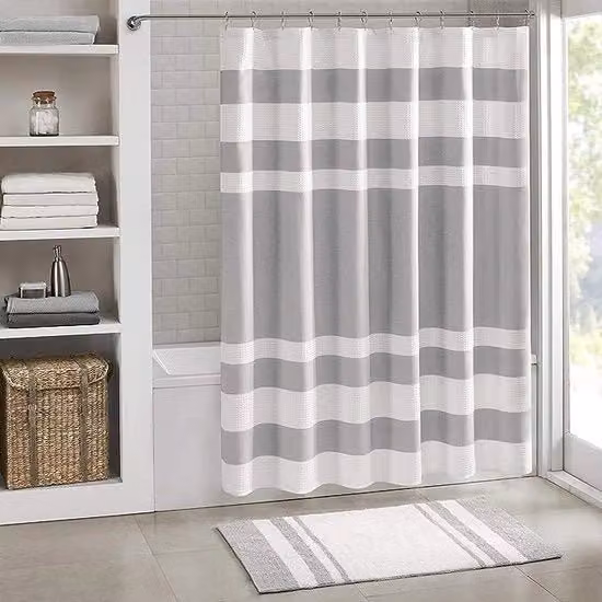 Tenda da doccia Madison Park in microfibra impermeabile con decorazione a righe, grigio e bianco, H: 183 cm