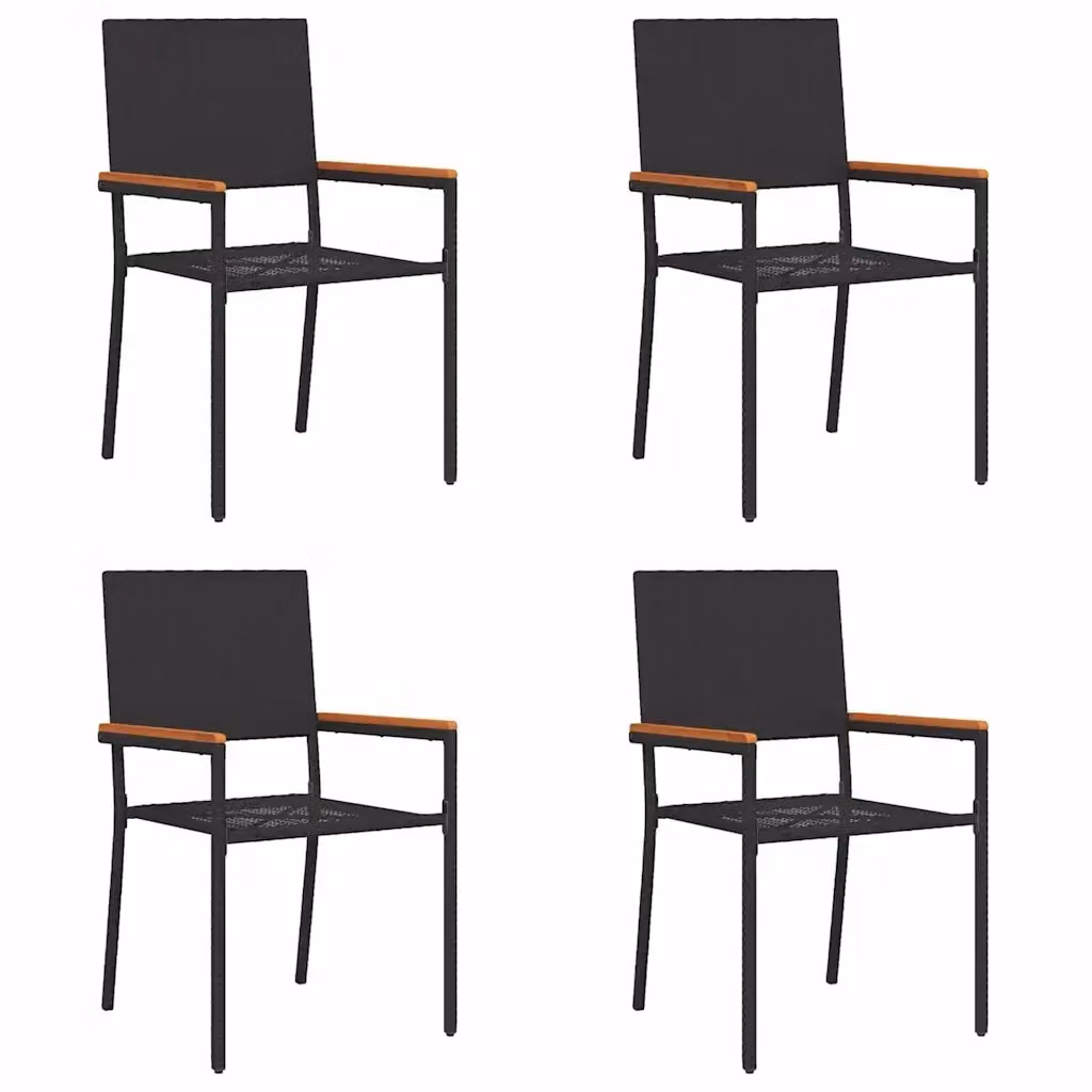 Set di 4 sedie da giardino impilabili vidaXL in polyrattan e legno di acacia con seduta in textilene, colore nero e marrone – 2