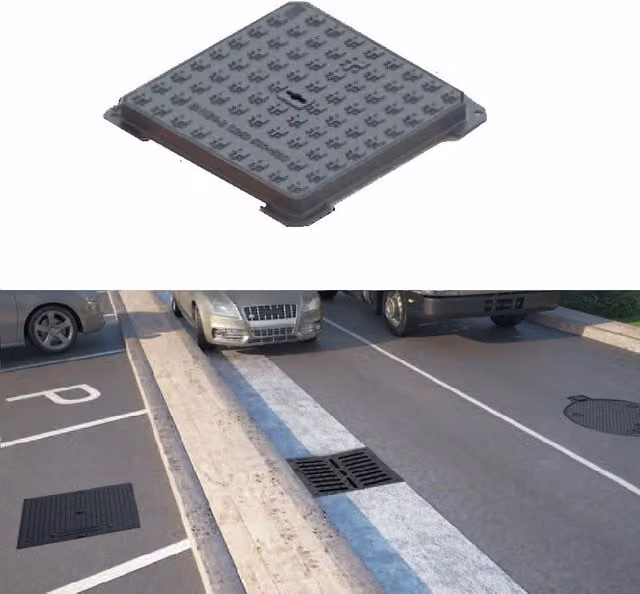 Chiusino da esterno in ghisa nera C250 con telaio e coperchio L 70 cm x P 70 cm