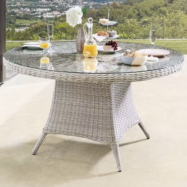 Tavolo da giardino Destiny LUNA Ø120x75cm, con piano in vetro annesso, bianco vintage
