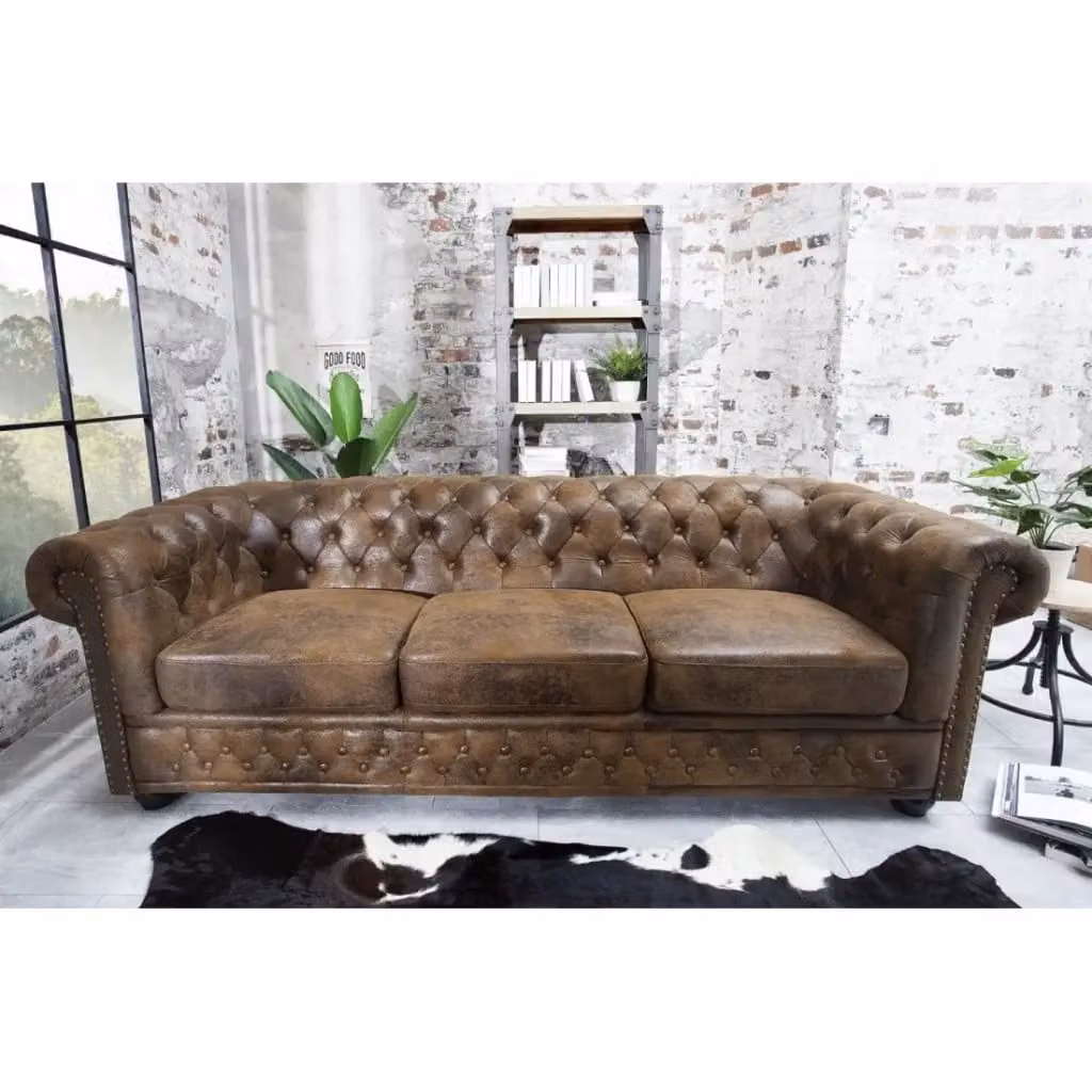 Divano dritto EDGAR Meublorama marrone in stile classico con struttura in legno e rivestimento in microfibra e similpelle L: 205 cm, P: 75 cm, H: 85 cm – 2