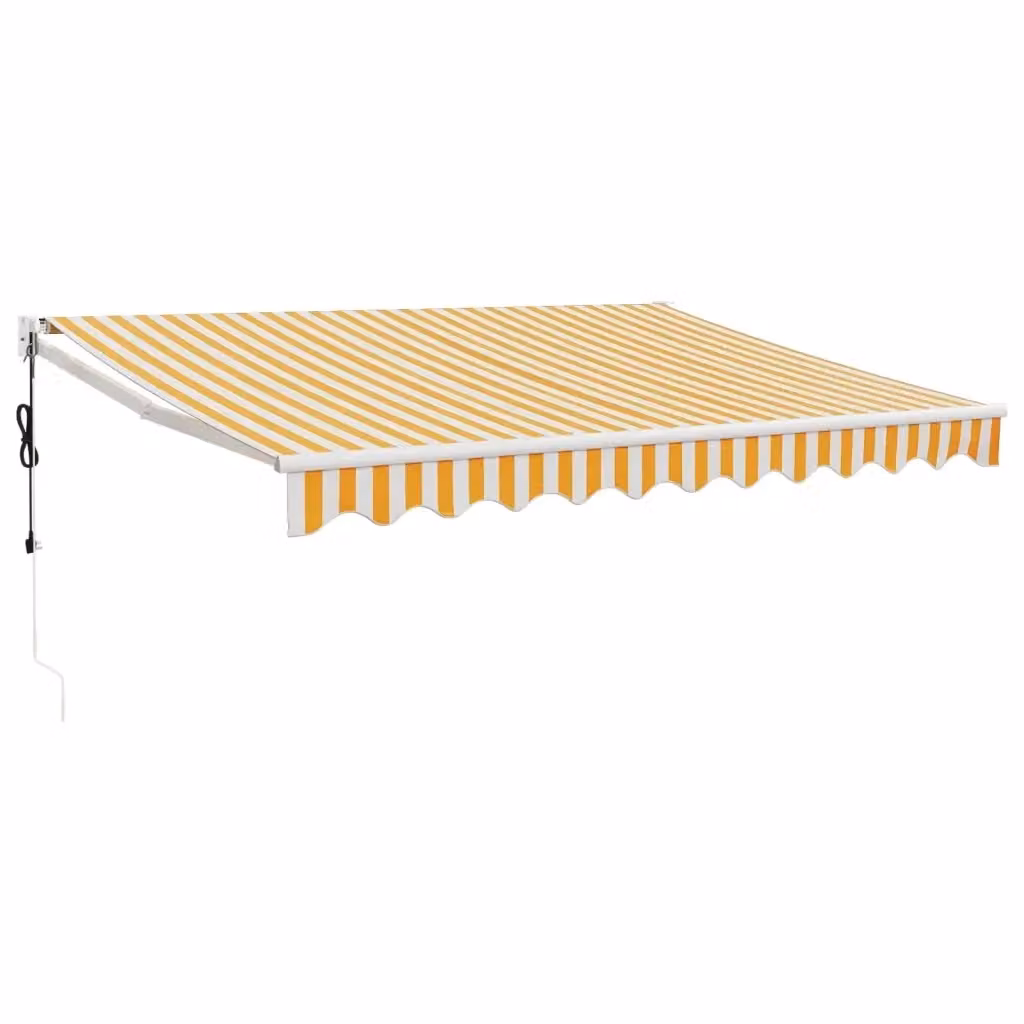 Tenda da sole automatica retrattile Videx con bracci a scomparsa in alluminio e tessuto in poliestere, colori giallo e bianco, L: 3,5 m x P: 2,5 m – 2