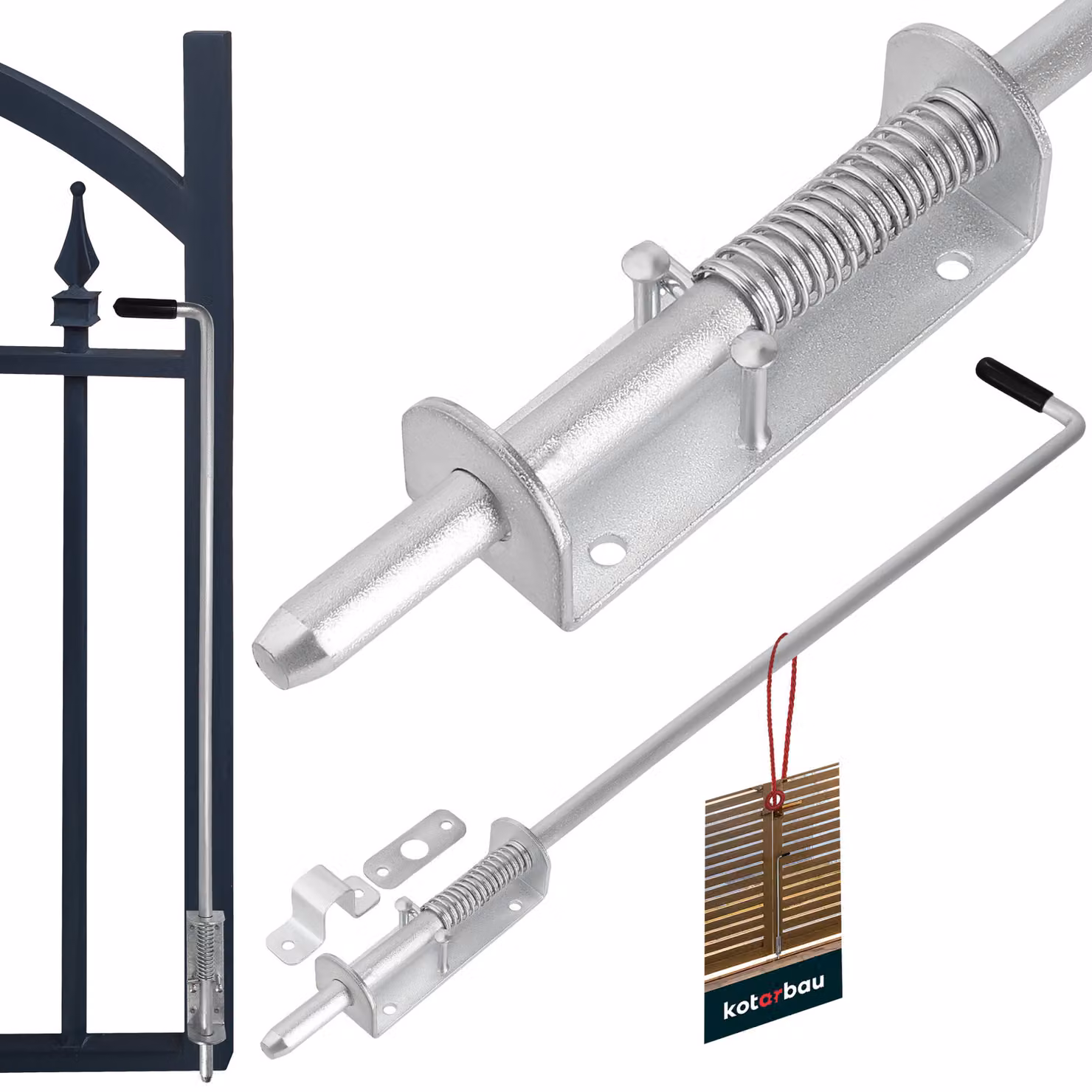 KOTARBAU® Chiavistello per Porta Catenaccio Chiavistello per Cancello Acciaio Zincato 800mm Argentomanico in Gomma Serratura Sicura