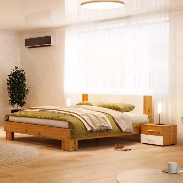 Struttura letto matrimoniale Meria 180 cm. con comodini integrati bianco e rovere