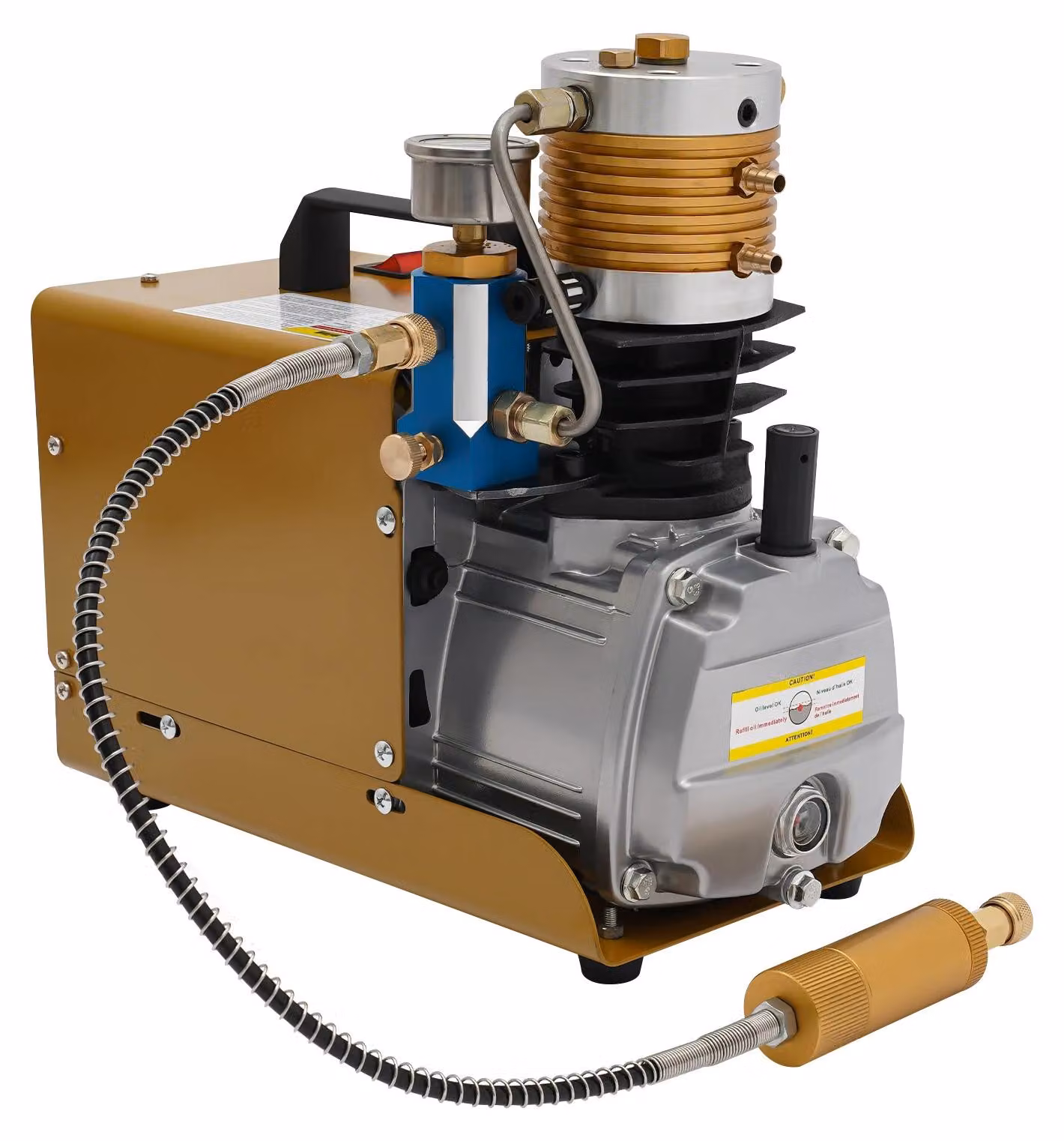 Pompa d'aria ad alta pressione - Compressore PCP elettrico - 1,8 kW - Separatore olio-acqua - Spina EU 220–240 V - Portatile - Colore oro-marrone