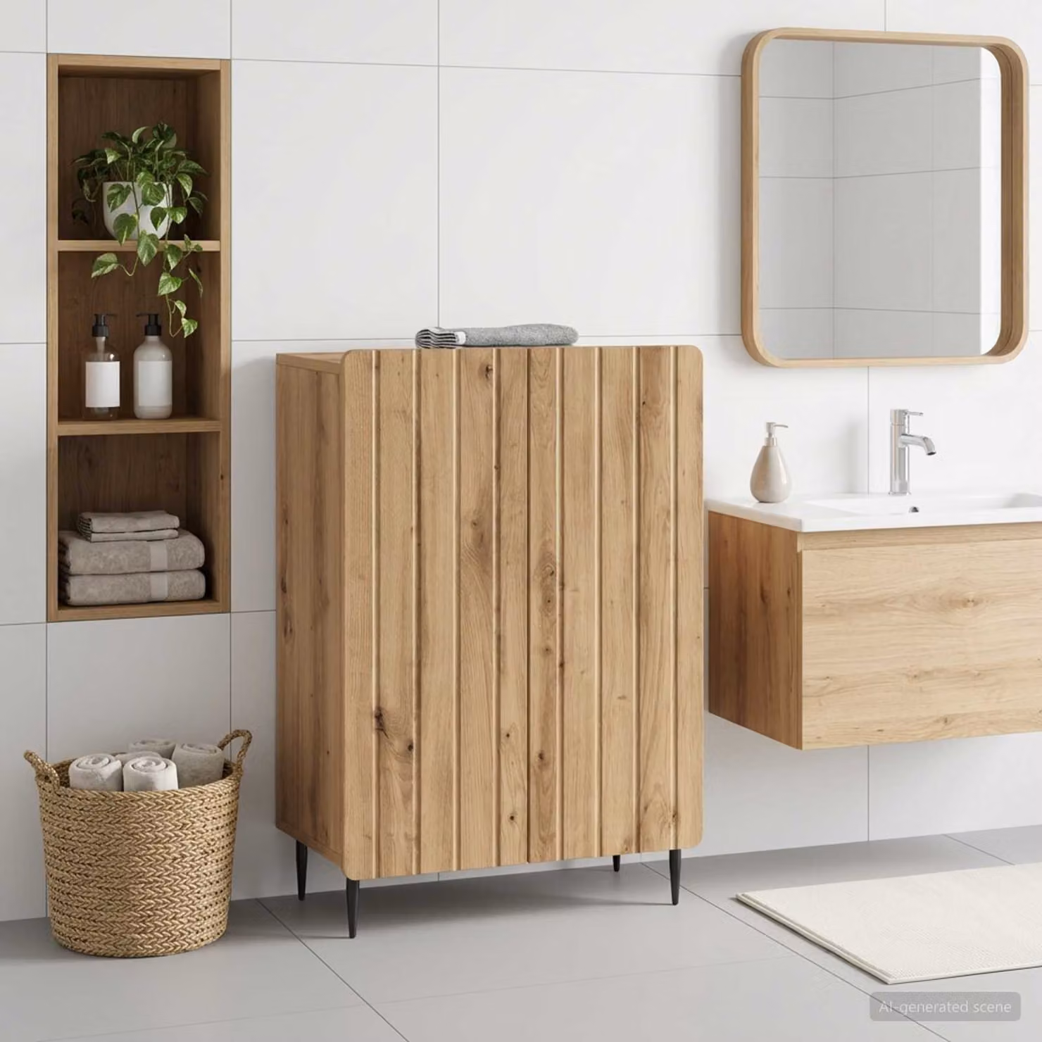 Mobiletto da bagno moderno vidaXL ZWOLLE in legno color rovere marrone con ante a battente