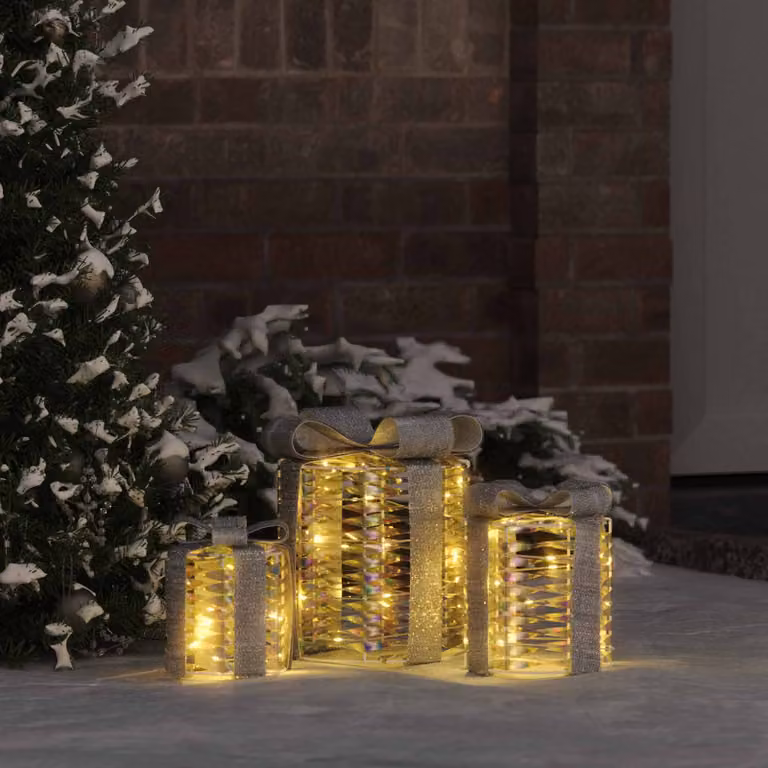 Set di 3 decorazioni a cubo LED vidaXL, colore bianco e argento, per arredamento da tavolo, L/P/H: 20 x 20 x 20 cm
