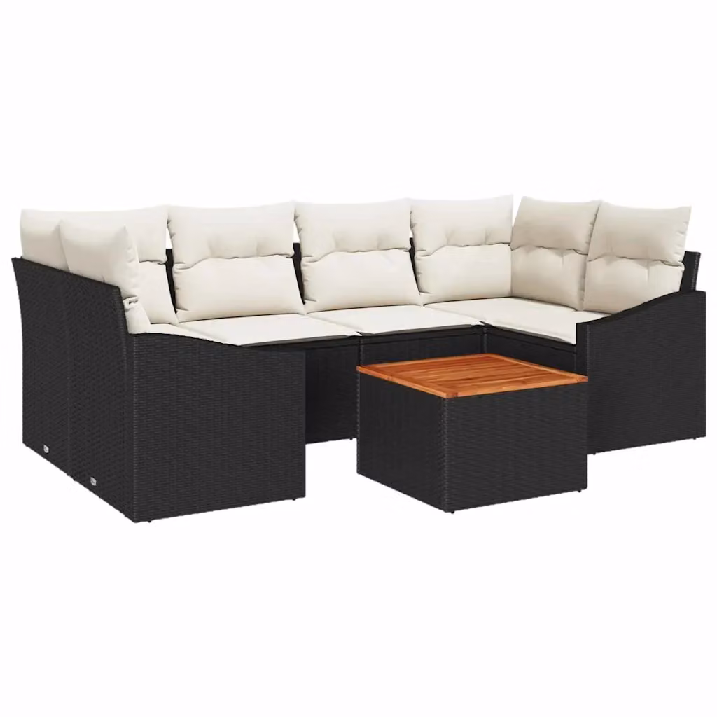 Set Divano da Giardino vidaXL 7 Pezzi a Forma di L con Cuscini Nero e Beige in Polyrattan e Acciaio – 2