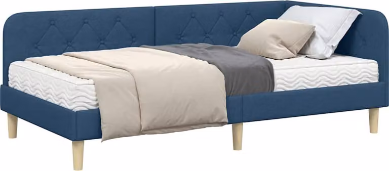 Cornice del letto ad angolo Blu 100 x 200 cm Tessuto