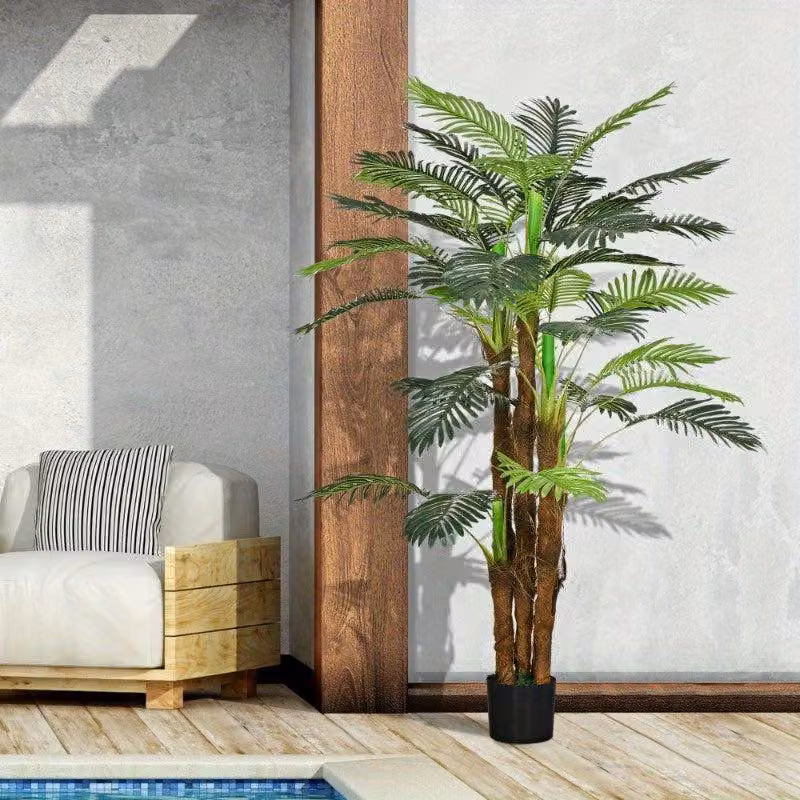 Pianta artificiale – Palma artificiale di grandi dimensioni, palma decorativa, pianta tropicale artificiale, altezza 160 cm, vaso in metallo