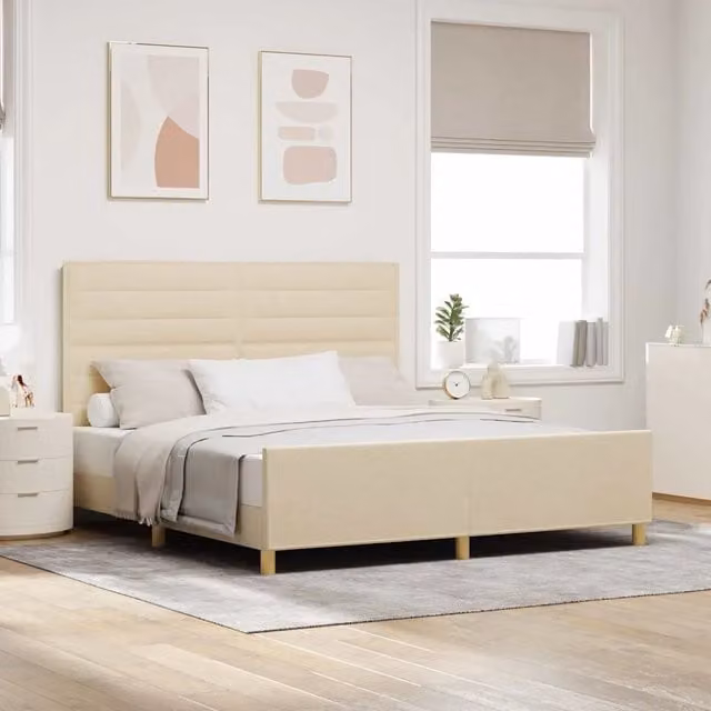 Struttura del letto con testiera Crema 180 x 200 cm Tessuto 3344674