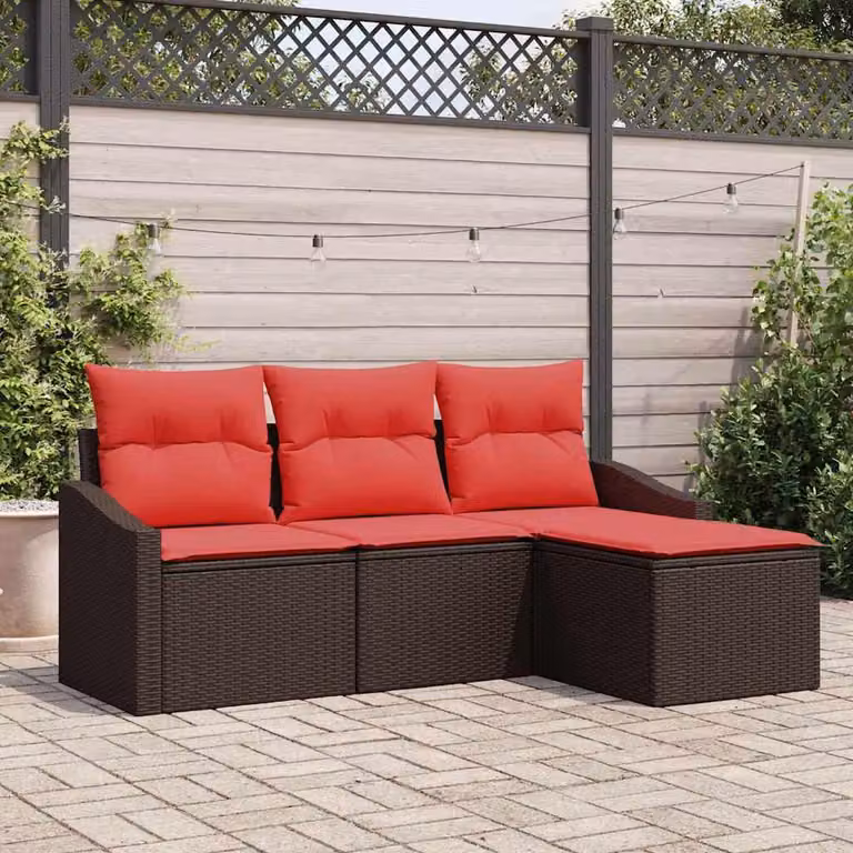 Maison Exclusive - Set di divani da esterno, 4 pezzi, color marrone [Materiale sintetico]: rattan sintetico
