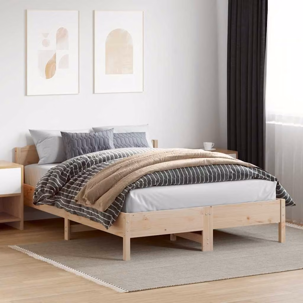 vidaXL Giroletto in Legno Massello di Pino con Doghe Rigide, Marrone, 150 x 200 cm