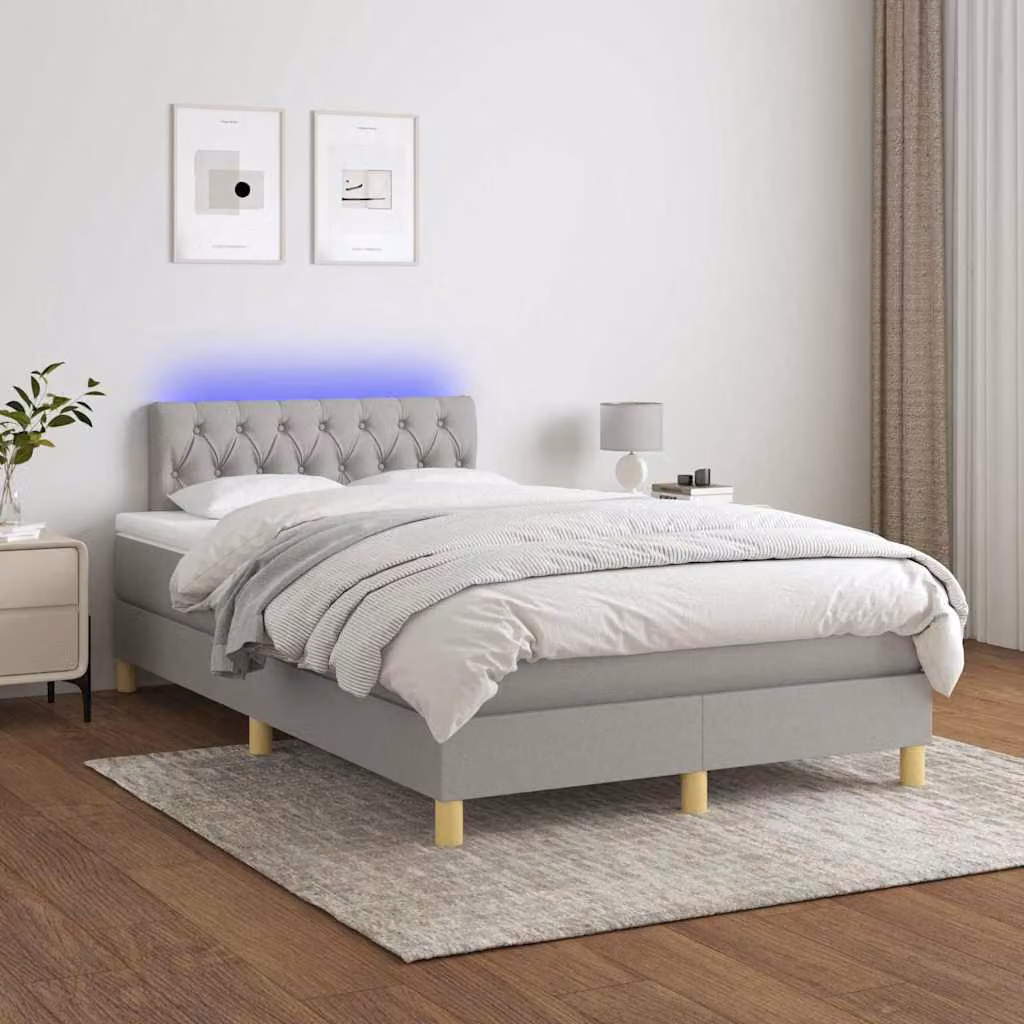 Letto a Molle con Materasso e Illuminazione LED vidaXL, Grigio Chiaro e Bianco, L/P: 120 x 200 cm – 1