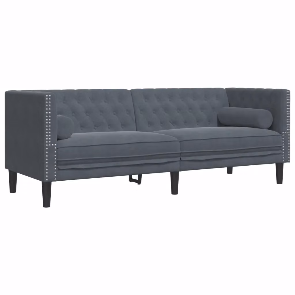 Divano Chesterfield vidaXL in Velluto Grigio con Cuscini per Soggiorno L: 194 cm, P: 74,5 cm, H: 70,5 cm – 2
