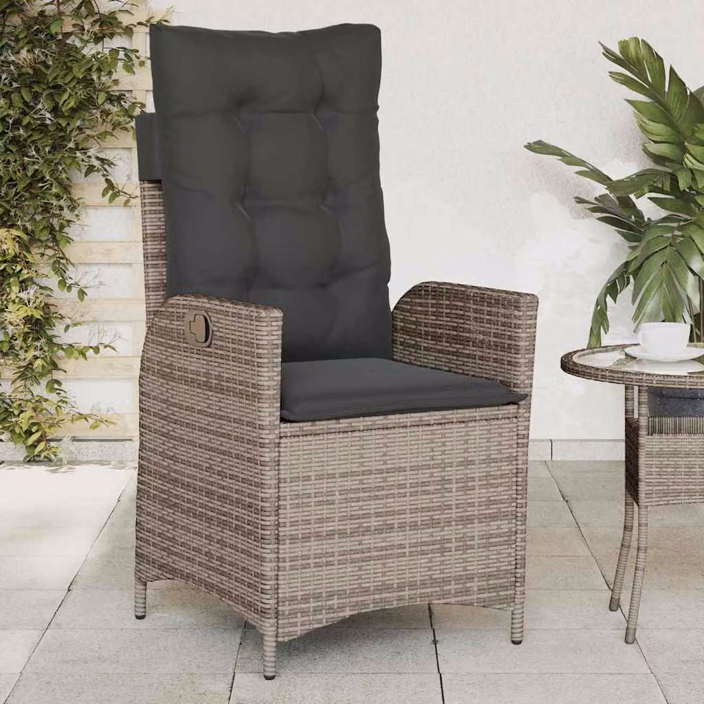 Sedia reclinabile da giardino con cuscini vidaXL in polyrattan e metallo grigia