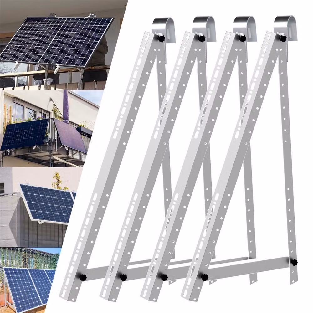 4x Staffa fotovoltaica 118cm Regolabile 0°-90° - Balkonkraftwerk Staffa per moduli solari per ringhiera tetto piano alluminio senza foratura