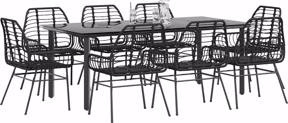 Set da Pranzo da Giardino 9 pz Polyrattan Vetro