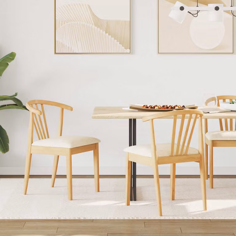 Set di 2 sedie da pranzo vidaXL in legno di gomma con seduta in tessuto beige e marrone in stile scandinavo