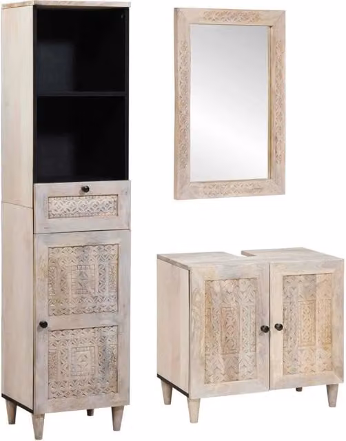 Set di mobili per il bagno 3 pz Bianco Legno ingegnerizzato 3310073