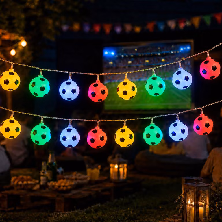 Catena luminosa a tema calcistico, lunghezza 3 metri, 20 LED colorati, alimentazione a batteria