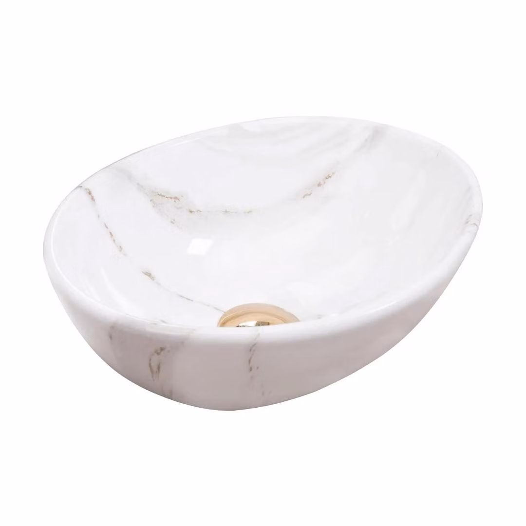 VBChome Lavabo da appoggio Mini Aiax, finitura lucida, 35 x 26 x 13 cm. Piccolo lavabo ovale in Vetroceramica, ideale per bagni per ospiti