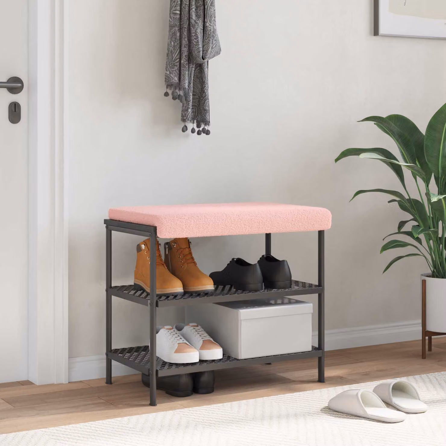 Cuscino per panchina vidaXL in tessuto Sherpa rosa con imbottitura in schiuma e base antiscivolo L 60 cm x P 35 cm x H 3,5 cm