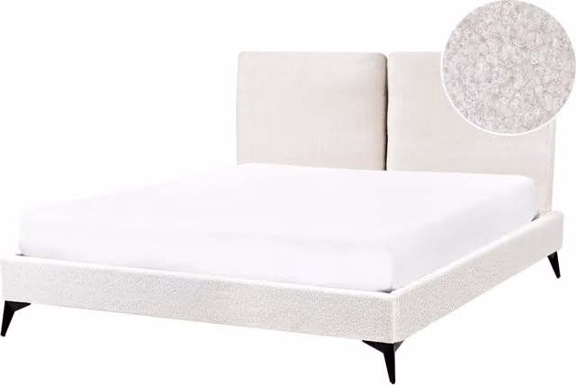 Letto matrimoniale imbottito in bouclè bianco 140 x 200 cm con rete a doghe stile moderno