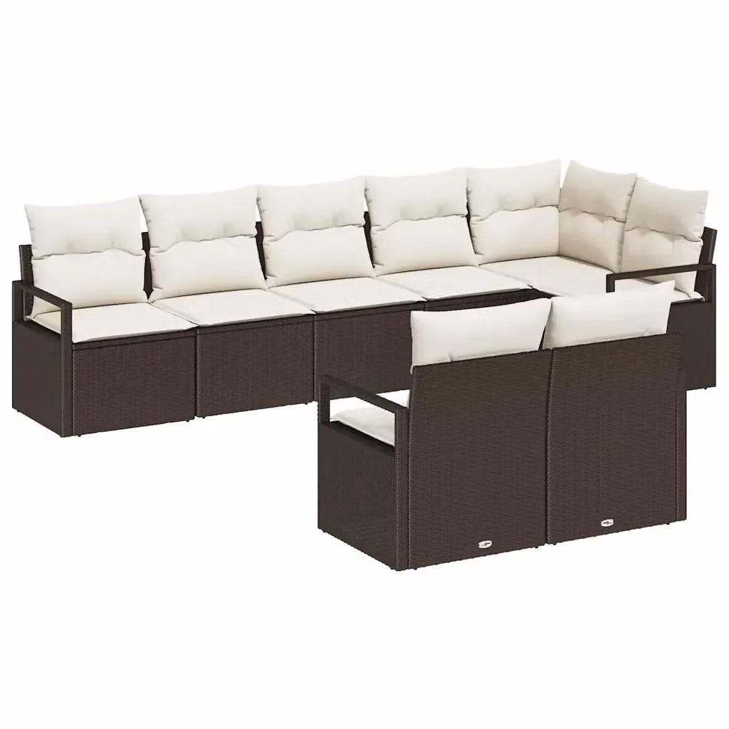 Set di divani da giardino vidaXL in polyrattan marrone con cuscini imbottiti e coperture rimovibili – 2