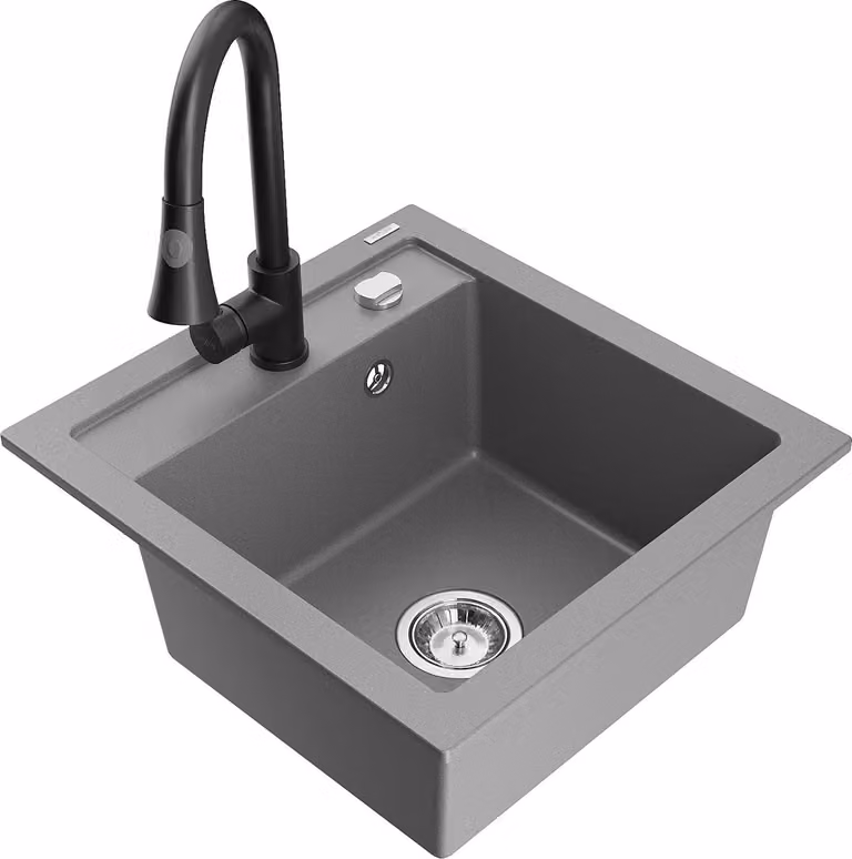 Mexen Vito lavello in granito ad 1 vasca con rubinetto da cucina Elia, grigio - 6503-71-670101-70