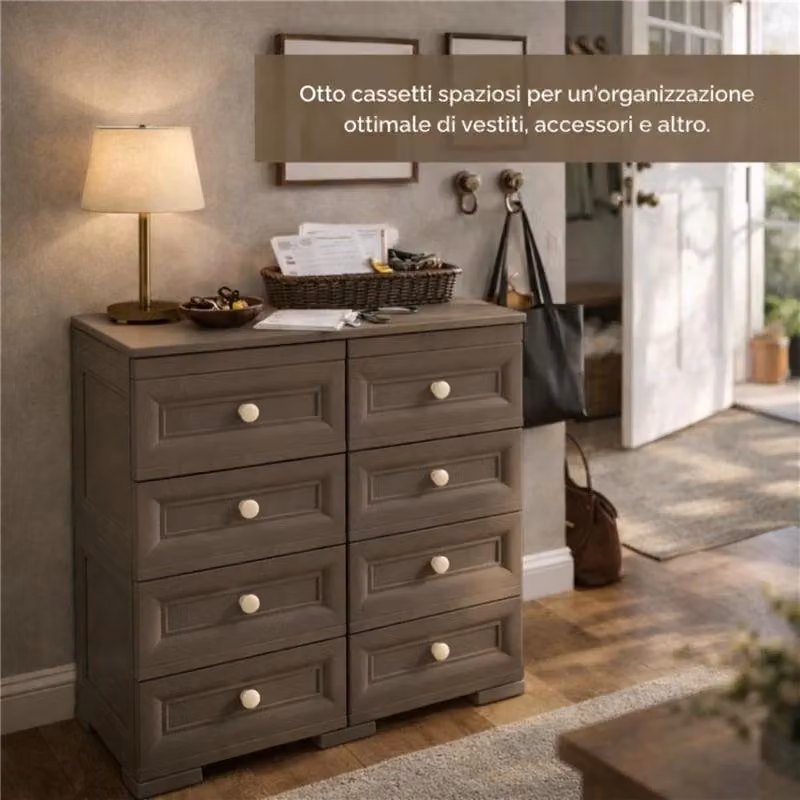 Cassettiera Tontarelli con 8 piccoli cassetti, mobile organizzazione moderno per soggiorno, camera da letto o ingresso, L: 79 cm, P: 43 cm, H: 85,5 cm – 2