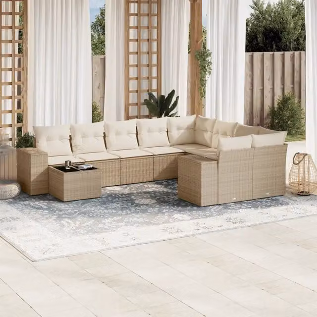 Set da giardino VIDAXL in polyrattan composto da 10 pezzi con cuscini beige e design moderno