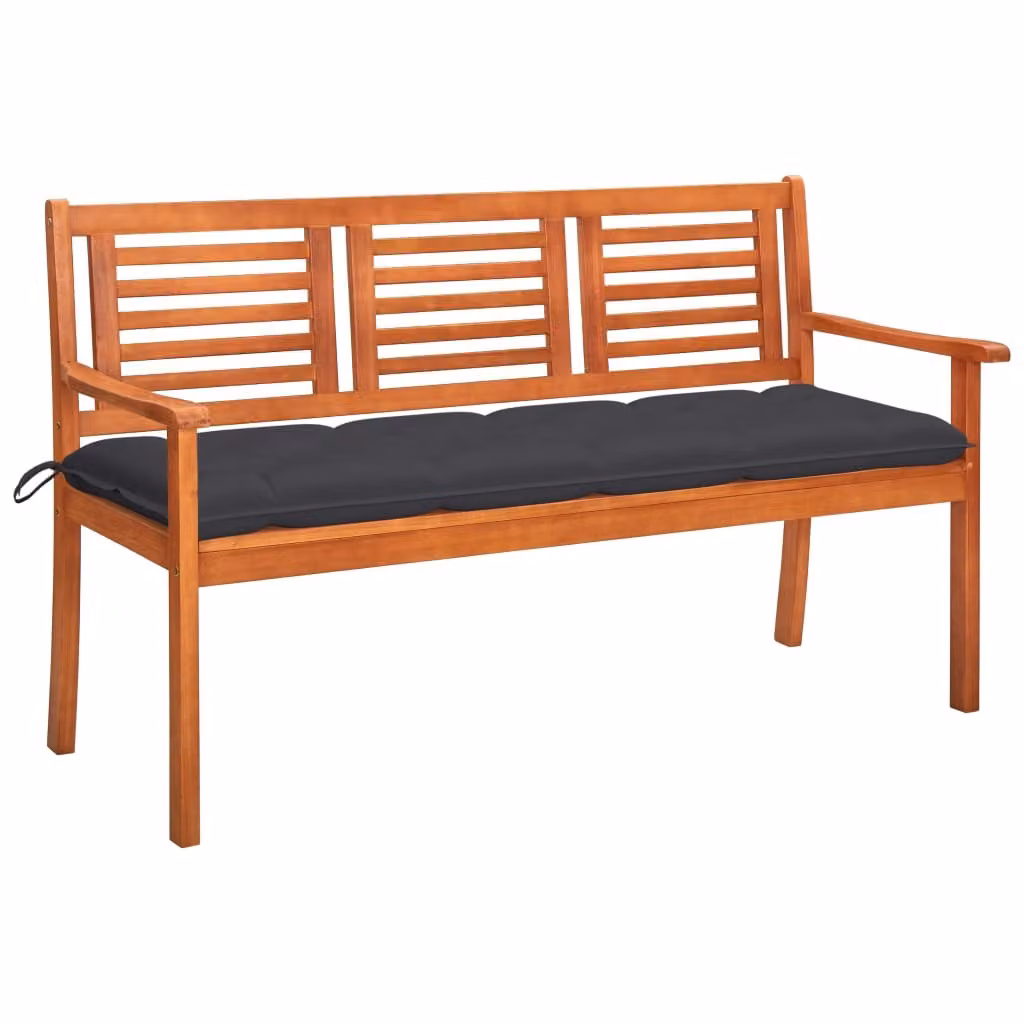 panca da giardino a 3 posti con cuscino 150 cm in legno massiccio di eucalipto