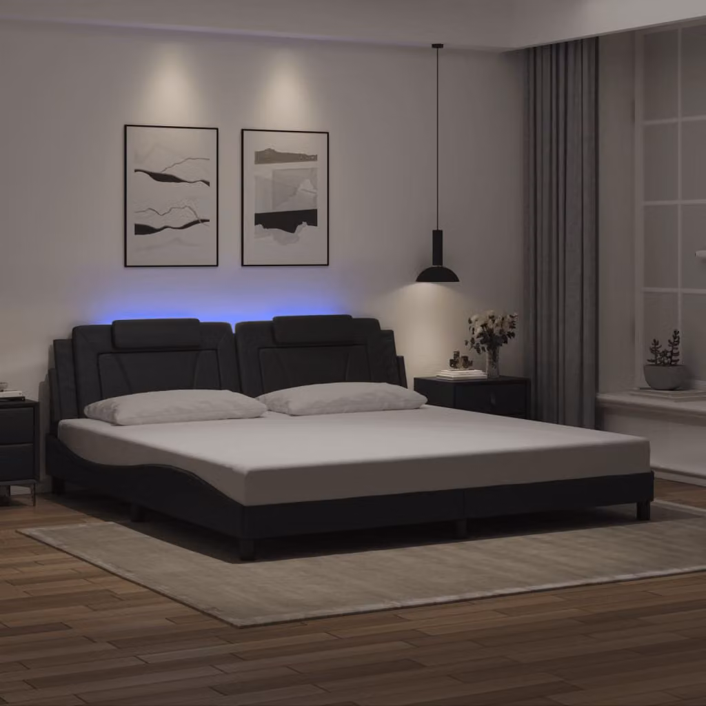 Giroletto Viana vidaXL in ecopelle nero con illuminazione LED e porta USB, L/P/H: 200 x 200 x 218 cm – 1