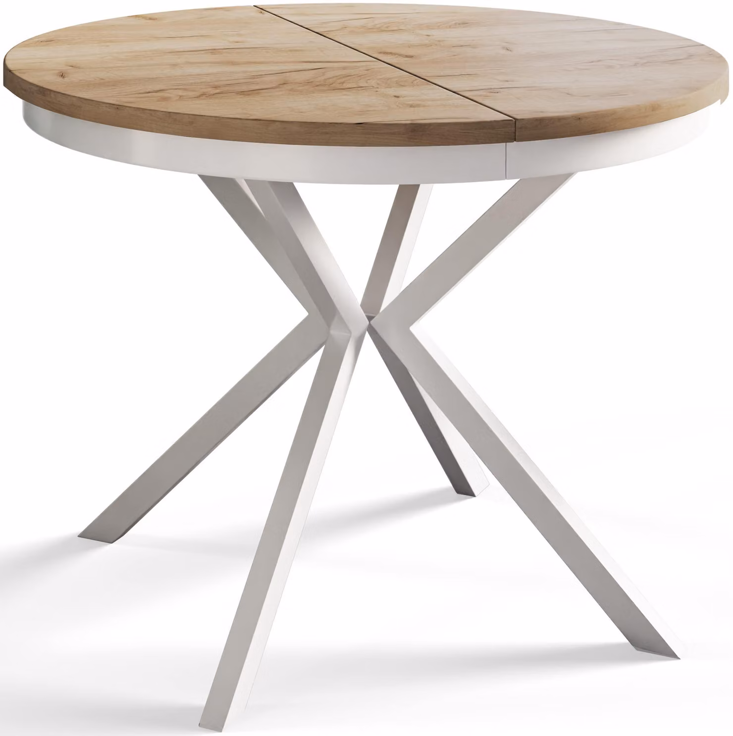 Alpi Moebel, Tavolo da Pranzo Rotondo, Tavolo da Cucina Allungabile, Diamentro: 90-170 cm, Gambe in Metallo Bianco, Craft